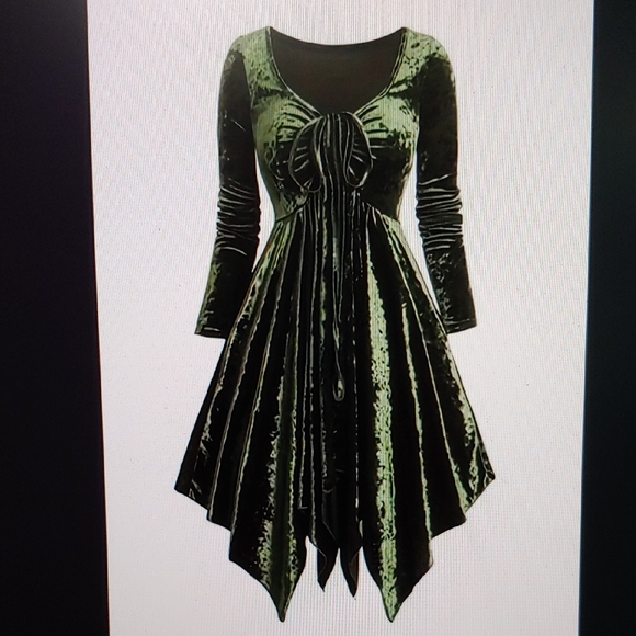 Green Velvet Long Sleeve Dress * Size M - Picture 9 of 11